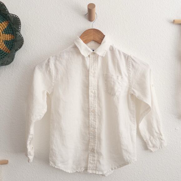 Janie and Jack Kids White Linen Casual Button Down Shirt Size 5 - Picture 1 of 5